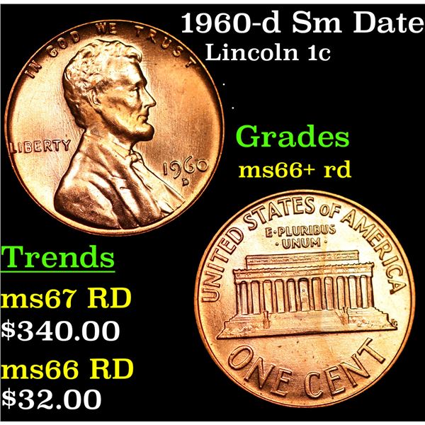 1960-d Sm Date Lincoln Cent 1c Grades GEM++ RD