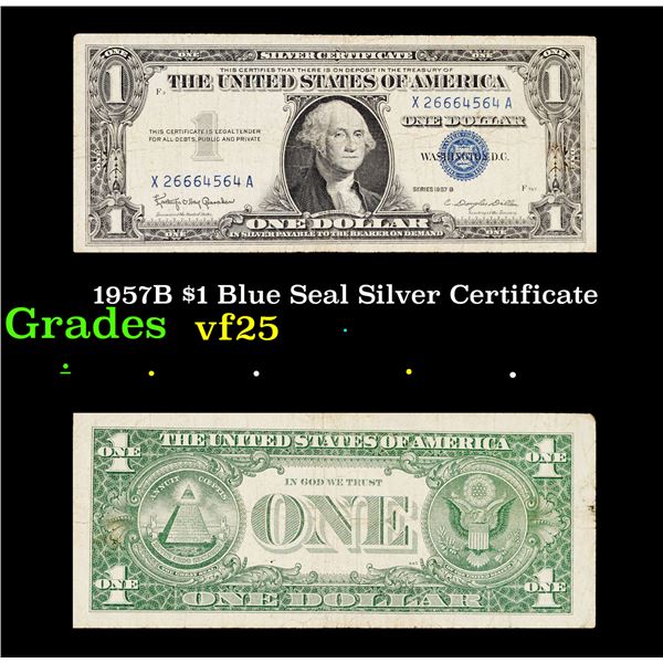 1957B $1 Blue Seal Silver Certificate Grades vf+