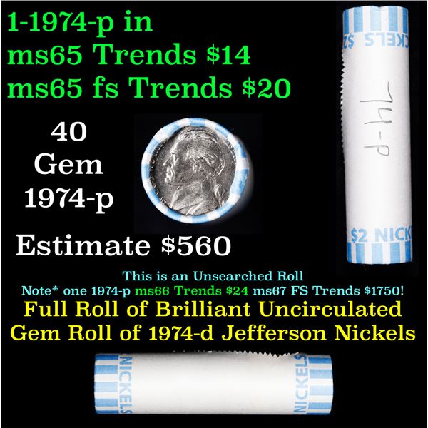 Shotgun Jefferson 5c roll, 1974-p 40 pcs Bank Wrapper