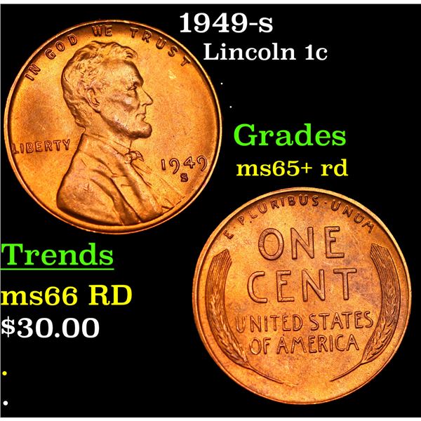 1949-s Lincoln Cent 1c Grades Gem+ Unc RD