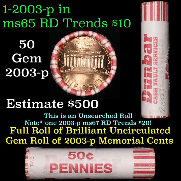 Shotgun Lincoln 1c roll, 2003-p 50 pcs Dunbar Wrapper.