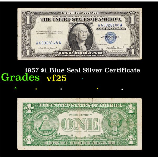 1957 $1 Blue Seal Silver Certificate Grades vf+