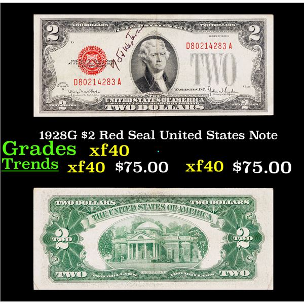1928G $2 Red Seal United States Note Grades xf