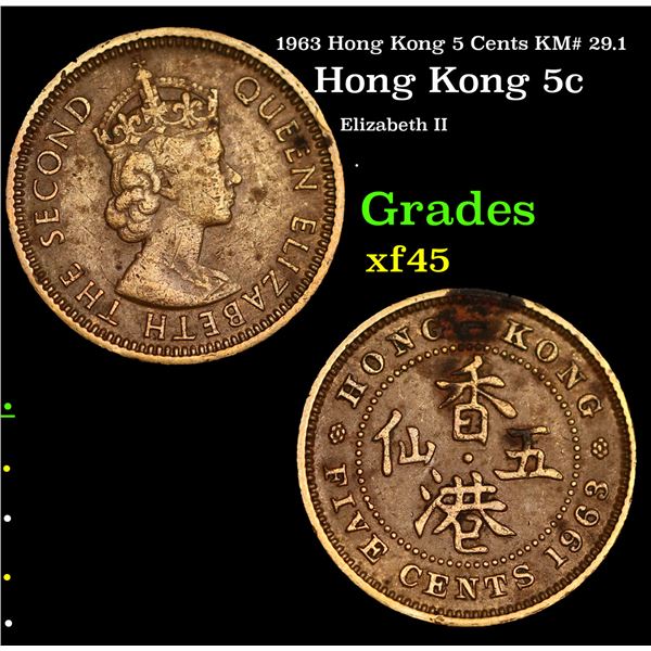 1963 Hong Kong 5 Cents KM# 29.1 Grades xf+