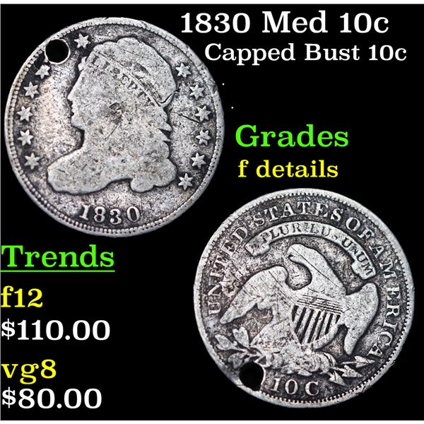 1830 Med 10c Capped Bust Dime 10c Grades f details