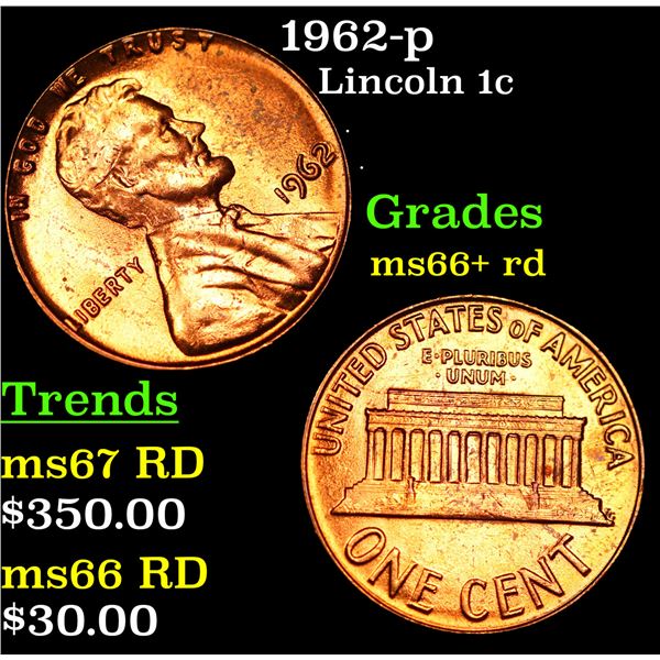 1962-p Lincoln Cent 1c Grades GEM++ RD