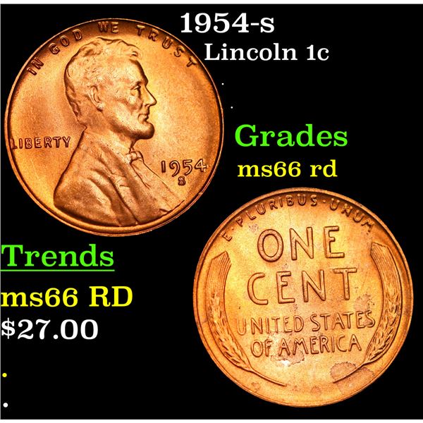 1954-s Lincoln Cent 1c Grades GEM+ Unc RD
