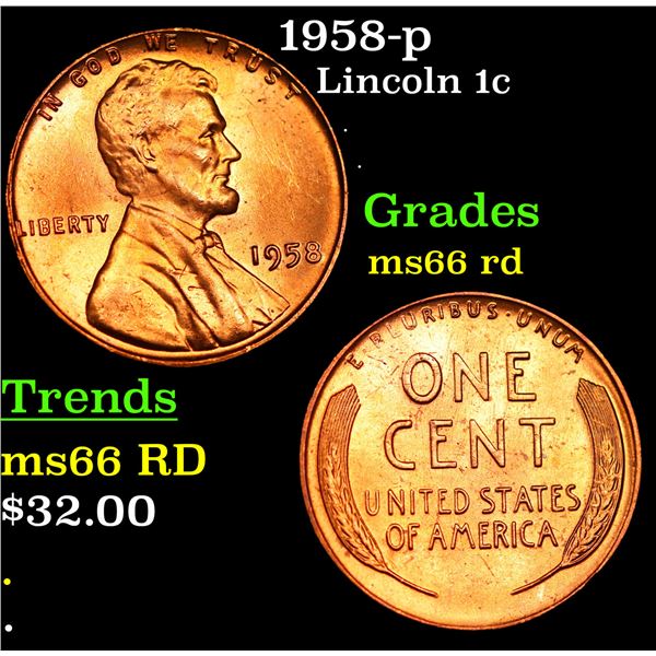 1958-p Lincoln Cent 1c Grades GEM+ Unc RD