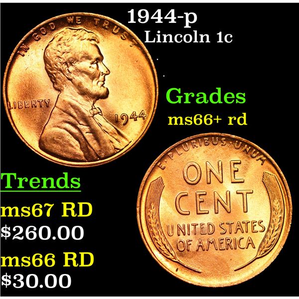 1944-p Lincoln Cent 1c Grades GEM++ RD