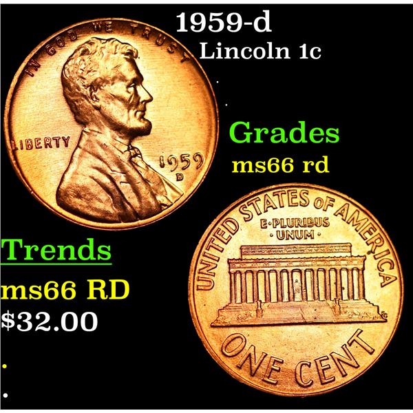 1959-d Lincoln Cent 1c Grades GEM+ Unc RD