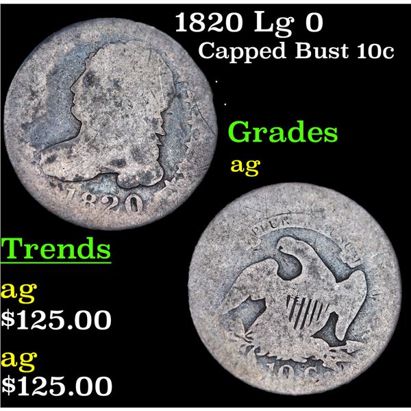 1820 Lg 0 Capped Bust Dime 10c Grades ag