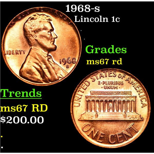 1968-s Lincoln Cent 1c Grades GEM++ Unc RD