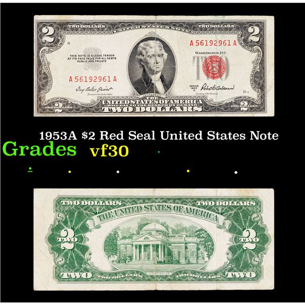 1953A $2 Red Seal United States Note Grades vf++