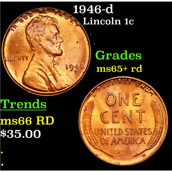 1946-d Lincoln Cent 1c Grades Gem+ Unc RD