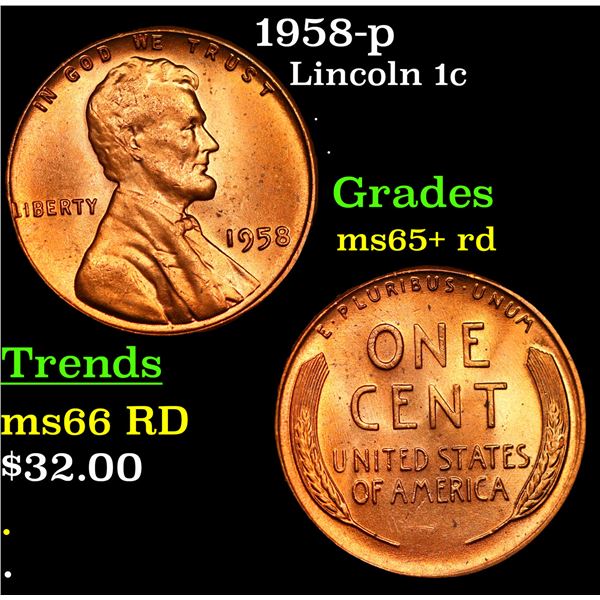 1958-p Lincoln Cent 1c Grades Gem+ Unc RD