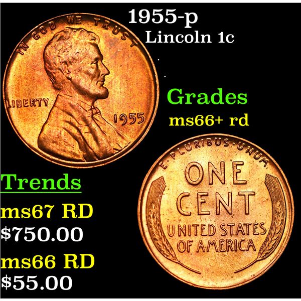 1955-p Lincoln Cent 1c Grades GEM++ RD