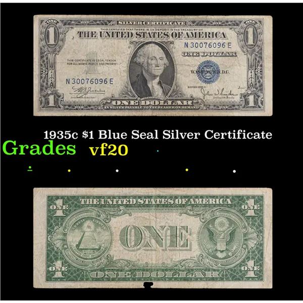 1935c $1 Blue Seal Silver Certificate Grades vf, very fine