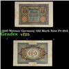 Image 1 : 1920 Weimar Germany 100 Mark Note P# 69A Grades vf+