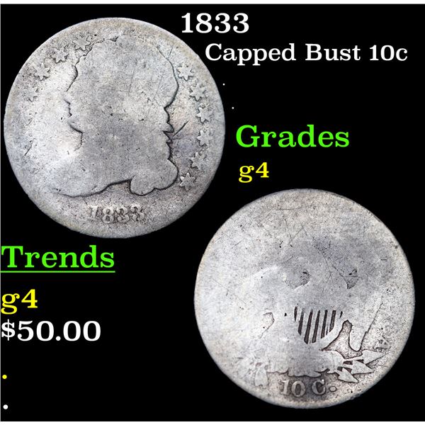 1833 Capped Bust Dime 10c Grades g, good