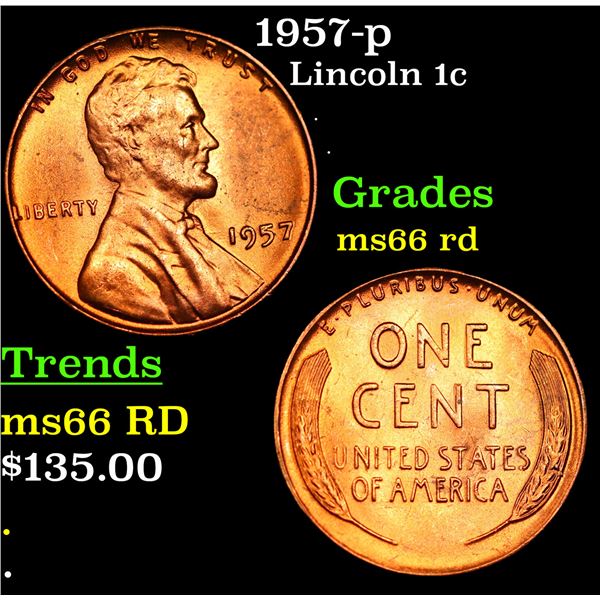 1957-p Lincoln Cent 1c Grades GEM+ Unc RD
