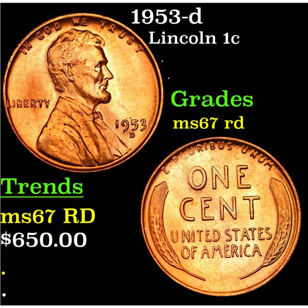 1953-d Lincoln Cent 1c Grades GEM++ Unc RD