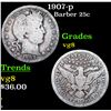 Image 1 : 1907-p Barber Quarter 25c Grades vg, very good