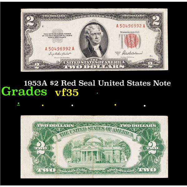 1953A $2 Red Seal United States Note Grades vf++