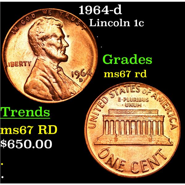 1964-d Lincoln Cent 1c Grades GEM++ Unc RD