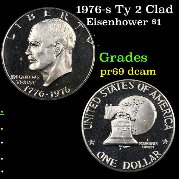 Proof 1976-s Ty 2 Clad Eisenhower Dollar $1 Grades GEM++ Proof Deep Cameo