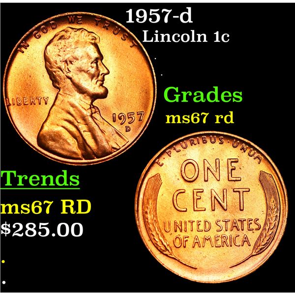 1957-d Lincoln Cent 1c Grades GEM++ Unc RD