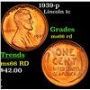 Image 1 : 1939-p Lincoln Cent 1c Grades GEM+ Unc RD