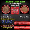 Image 1 : Mixed small cents 1c orig shotgun roll, 1906 Indian Cent, Wheat Cent other end, Coca-Cola Brandt Wra