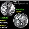Image 1 : 1942-d Walking Liberty Half Dollar 50c Grades Select+ Unc