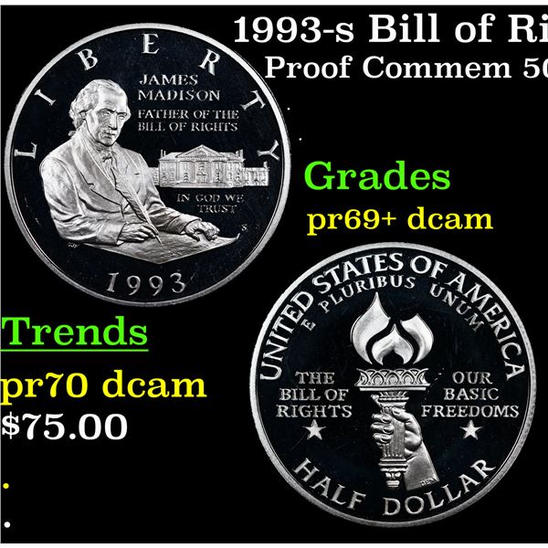 Proof 1993-s Bill of Rights Modern Commem Half Dollar Silver 50c Grades GEM++ Proof Deep Cameo