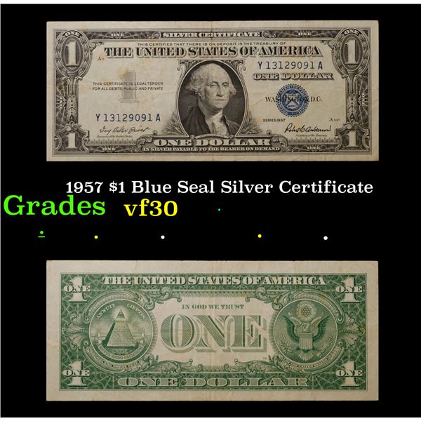 1957 $1 Blue Seal Silver Certificate Grades vf++