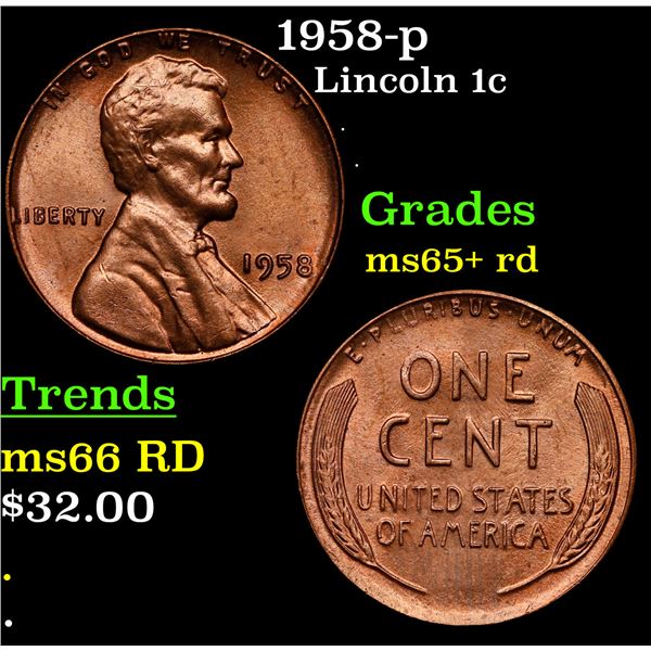 1958-p Lincoln Cent 1c Grades Gem+ Unc RD