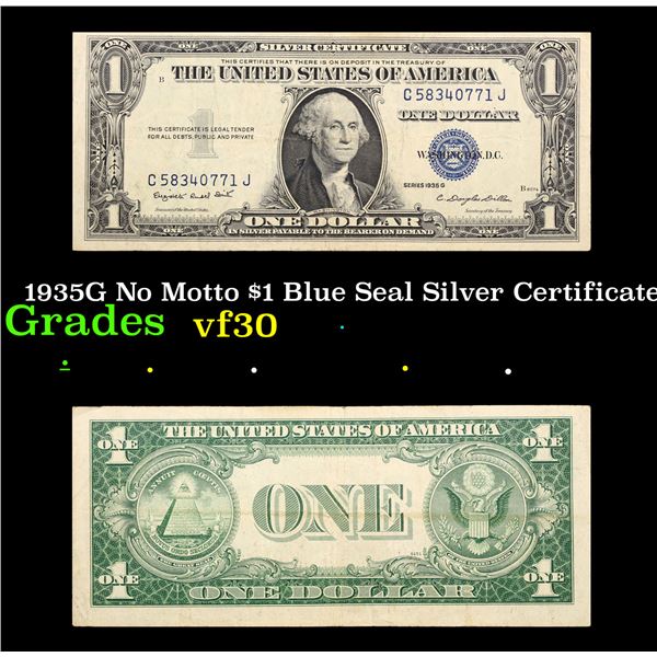 1935G $1 Blue Seal Silver Certificate Grades vf++ Motto