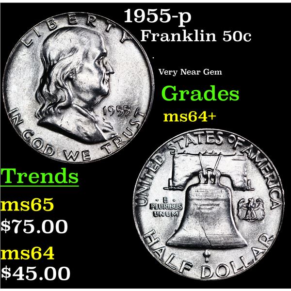 1955-p Franklin Half Dollar 50c Grades Choice+ Unc