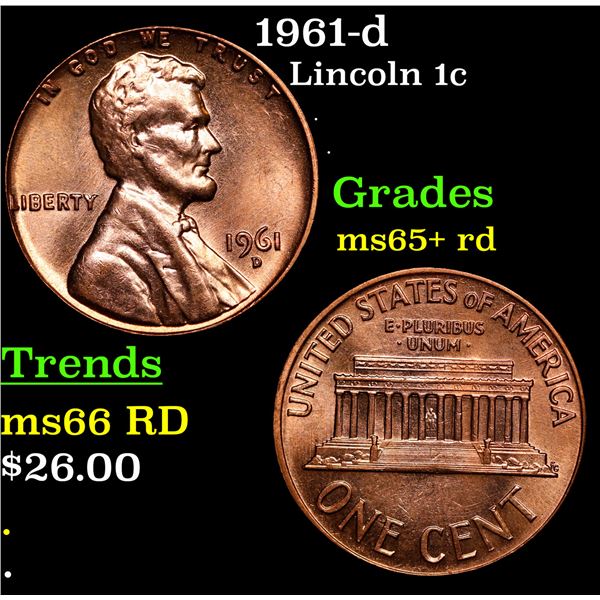 1961-d Lincoln Cent 1c Grades Gem+ Unc RD