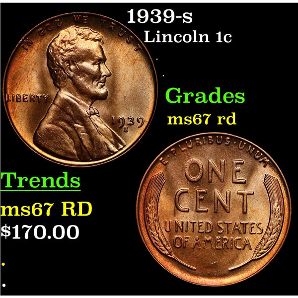 1939-s Lincoln Cent 1c Grades GEM++ Unc RD