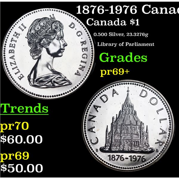 Proof 1876-1976 Canada $1 Silver Specimen KM# 106 Grades GEM++ Proof
