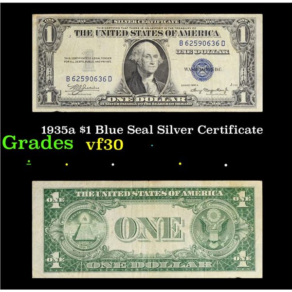 1935a $1 Blue Seal Silver Certificate Grades vf++