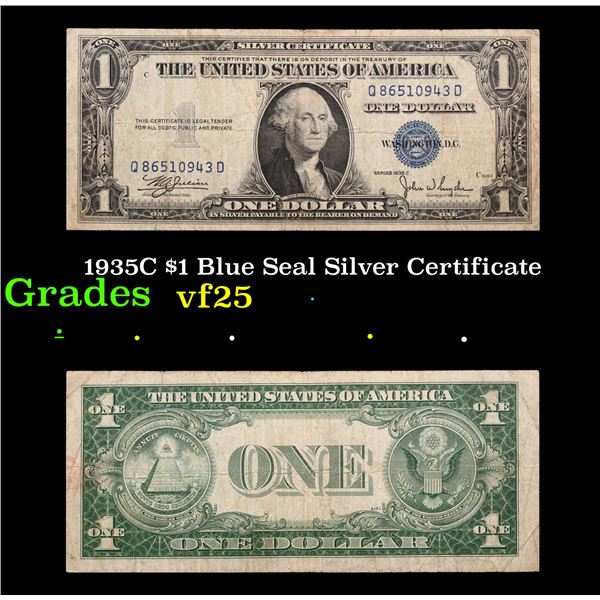 1935C $1 Blue Seal Silver Certificate Grades vf+