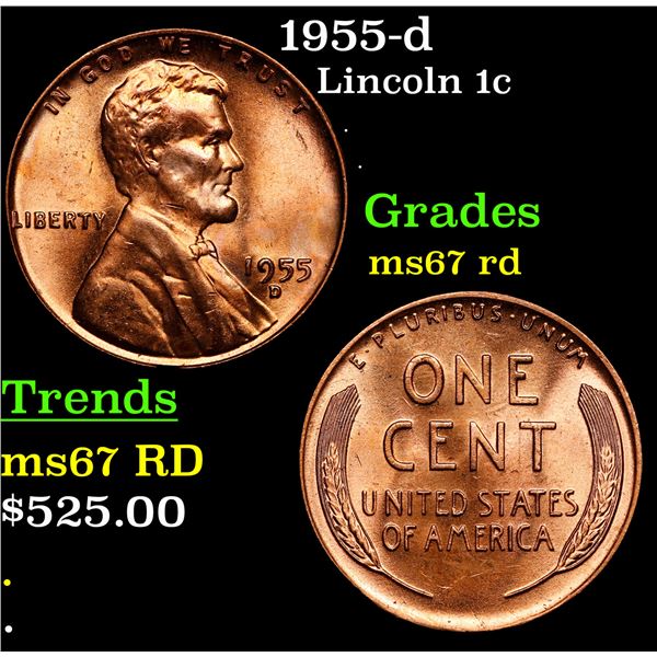 1955-d Lincoln Cent 1c Grades GEM++ Unc RD