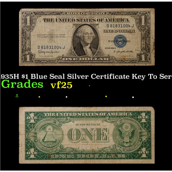 1935H Key To Series $1 Blue Seal Silver Certificate Grades vf+