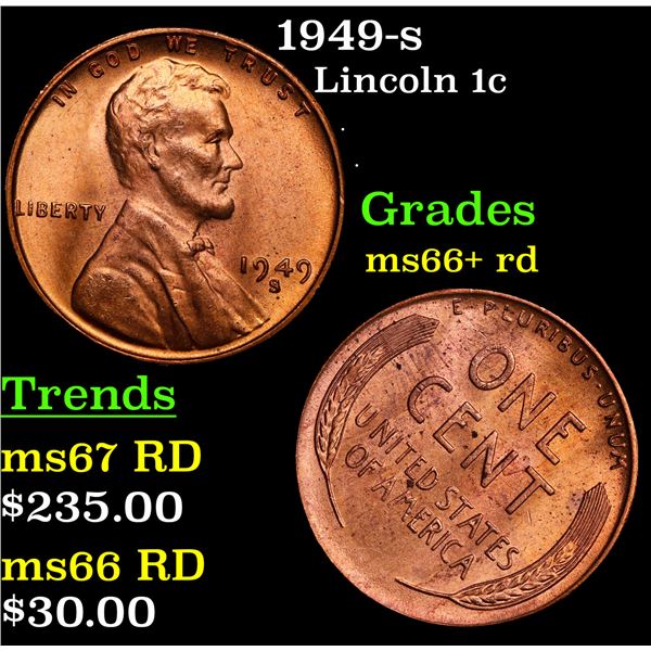 1949-s Lincoln Cent 1c Grades GEM++ RD