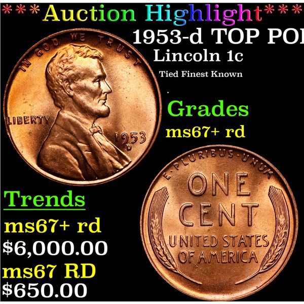 **Auction Highlight*** 1953-d Lincoln Cent TOP POP! 1c Graded GEM++ RD By USCG (fc)