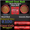 Image 1 : Mixed small cents 1c orig shotgun roll, 1917-p Lincoln Cent, Wheat Cent other end, Coca-Cola Brandt 