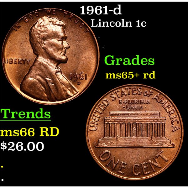 1961-d Lincoln Cent 1c Grades Gem+ Unc RD