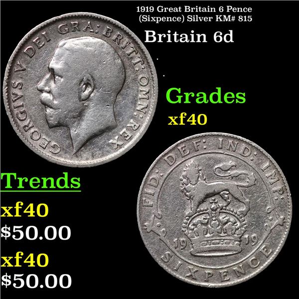 1919 Great Britain 6 Pence (Sixpence) Silver KM# 815 Grades xf